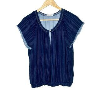 Carve Designs Denim Top Womens Size M Short Sleeve Boho Striped Nautical